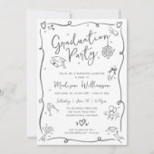 Invitation White Gray Hand Drawn Doodle Photo Graduate Party (Devant)