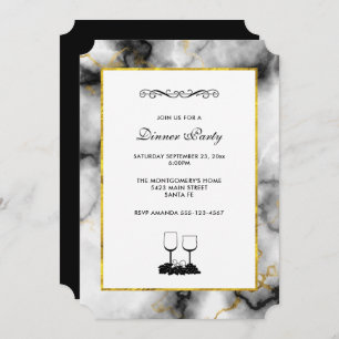 Invitation White Gray Marble with Gold Ribbon