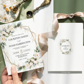 Invitation White Green Floral Gold Geometric Wedding