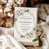 Invitation White Green Floral Gold Geometric Wedding