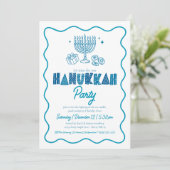 Invitation White Hanukkah Turquoise Typography Doodle Party (Debout devant)