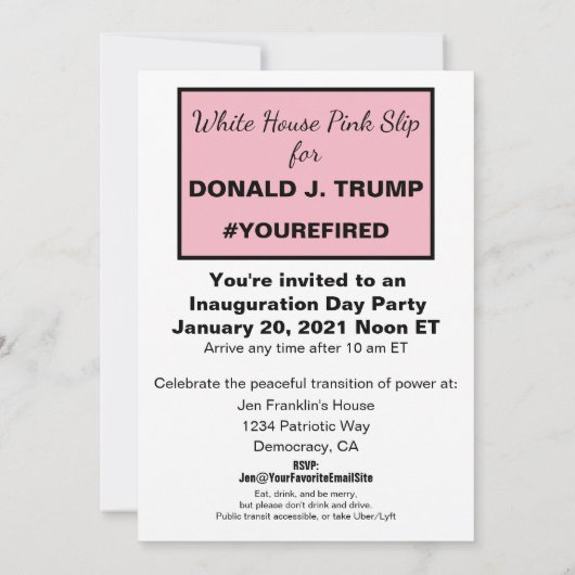 Invitation White House Pink Slip Ides de trump Téléchargeable (Dos)