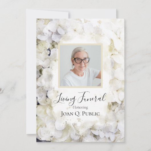 Invitation White Hydrangea Aquarelle Living Funery (Devant)