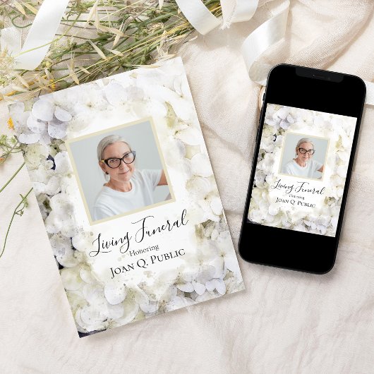 Invitation White Hydrangea Aquarelle Living Funery