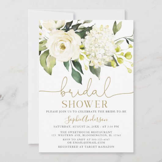 Invitation White Hydrangea Rose douche nuptiale (Devant)