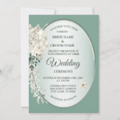 Invitation White Jasmine Floral Green Geometric Wedding (Devant)