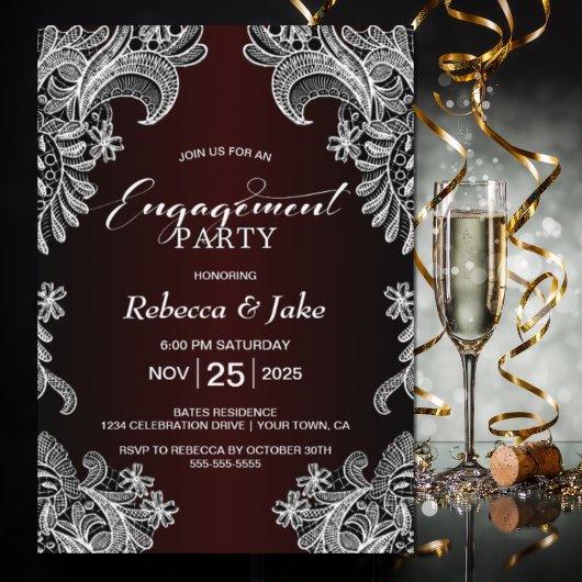 Invitation White Lace Burgundy