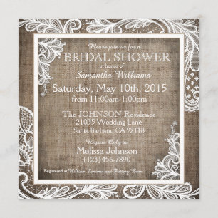 Invitation White Lace Burlap Moderne Goth Fête des mariées