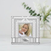 Invitation White Lace Pearl Photo Anniversaire (Debout devant)