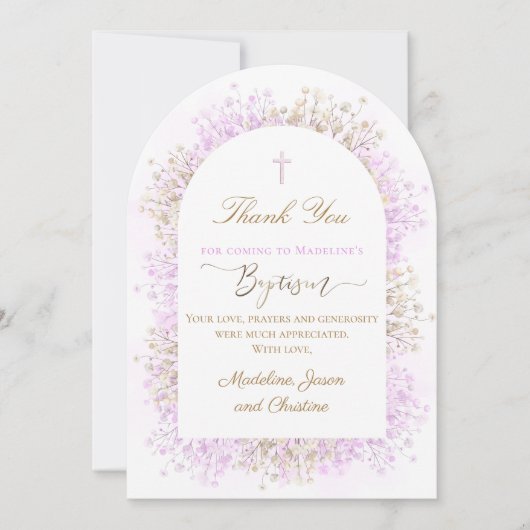 Invitation white lilac flowers Baptism thank you card (Devant)