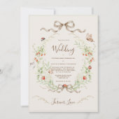 Invitation White Lilacs Whimsical Vintage Ribbon Wedding  (Devant)