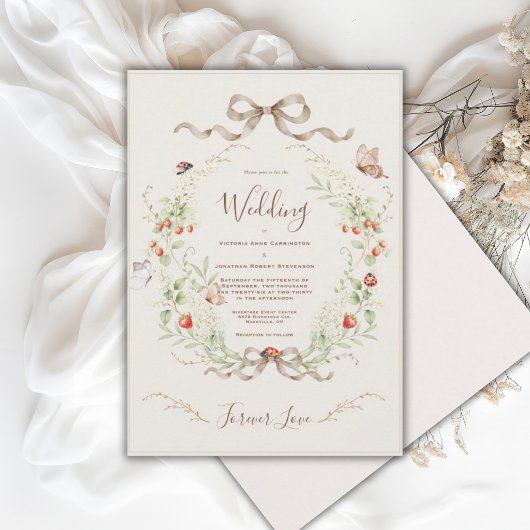 Invitation White Lilacs Whimsical Vintage Ribbon Wedding 
