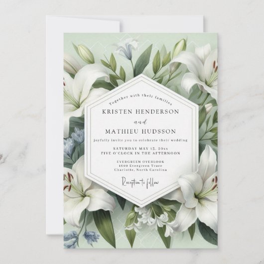Invitation White Lily Botanical Elegance Wedding (Devant)