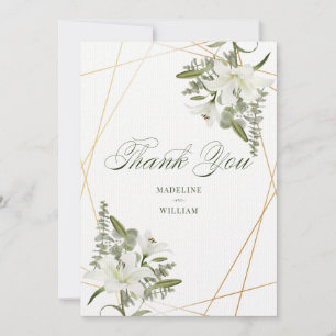 Invitation White Lily Floral Merci   Ajoutez vos initiales