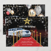 Invitation White Limo Red Carpet Hollywood fête d'anniversair (Devant / Derrière)