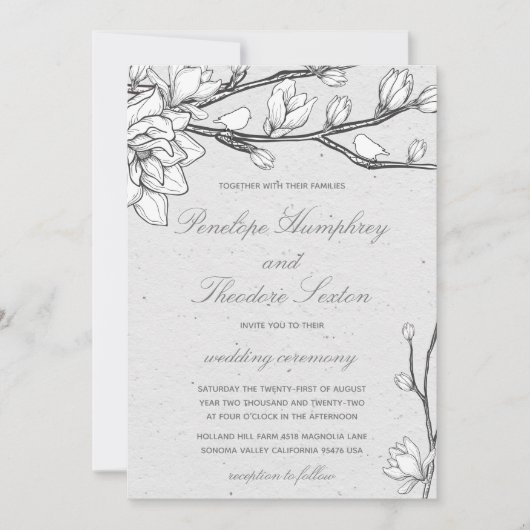 Invitation White Magnolia Birdsong Mariage (Devant)