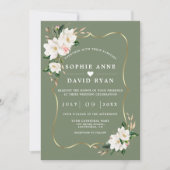 Invitation White Magnolia Sage Green All In One Wedding   (Devant)