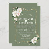 Invitation White Magnolia Sage Green All In One Wedding   (Devant / Derrière)