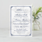 Invitation White Marble and Blue Border Muslim Wedding (Debout devant)