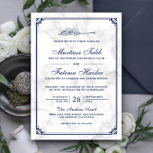 Invitation White Marble and Blue Border Muslim Wedding