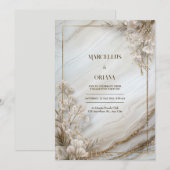 Invitation White Marble Gilded Botanical Wedding (Devant / Derrière)