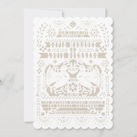 Invitation White Mexicaine Fantail Doves Papel Picado Mariage (Devant)
