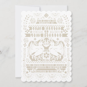 Invitation White Mexicaine Fantail Doves Papel Picado Mariage