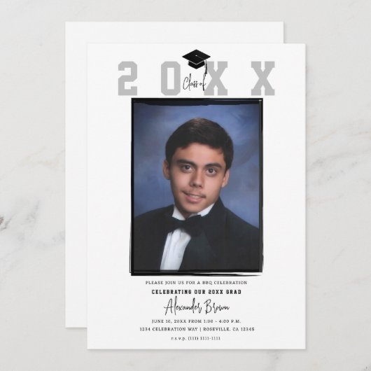 Invitation White Minimal tendance Photo Graduation Party (Devant / Derrière)