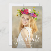 Invitation White Modern Calligraphie Photo Graduation (Devant)