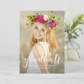 Invitation White Modern Calligraphie Photo Graduation (Debout devant)