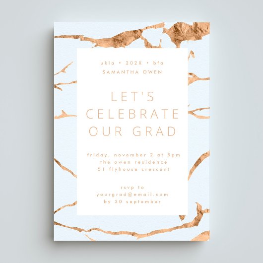 Invitation White Modern Gold Foil Marble Partie de graduation