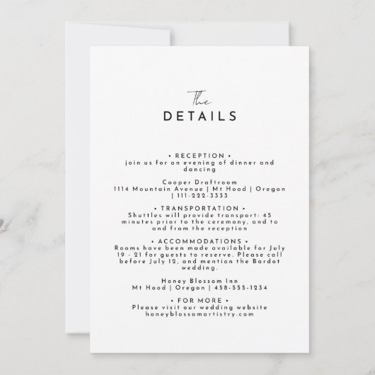 Invitation White Modern Script Monogram Crest Détails du Mari (Dos)