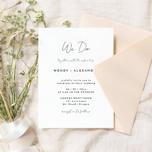 Invitation White Modern Script Nous faisons Mariage