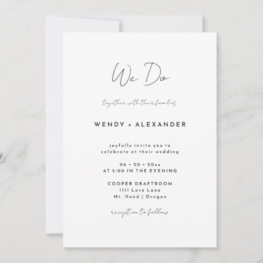 Invitation White Modern Script Nous faisons Mariage photo (Devant)