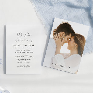 Invitation White Modern Script Nous faisons Mariage photo