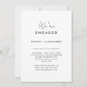 Invitation White Modern Script Nous sommes engagés Fiançaille (Devant)