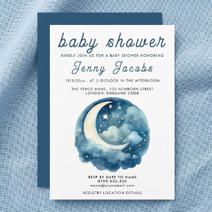 Invitation White Moon & Stars ciel de nuit Baby shower