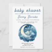 Invitation White Moon & Stars ciel de nuit Baby shower (Devant)