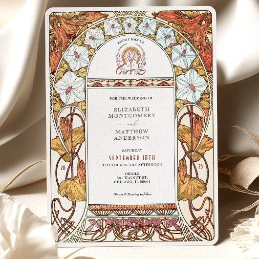 Invitation White Morning Glories & Orange Lilies Mariage