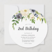 Invitation White Navy Floral Girl Boy Photo 2e anniversaire (Devant)