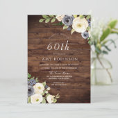 Invitation White & Navy Flowers Rustique 60e fête d'anniversa (Debout devant)