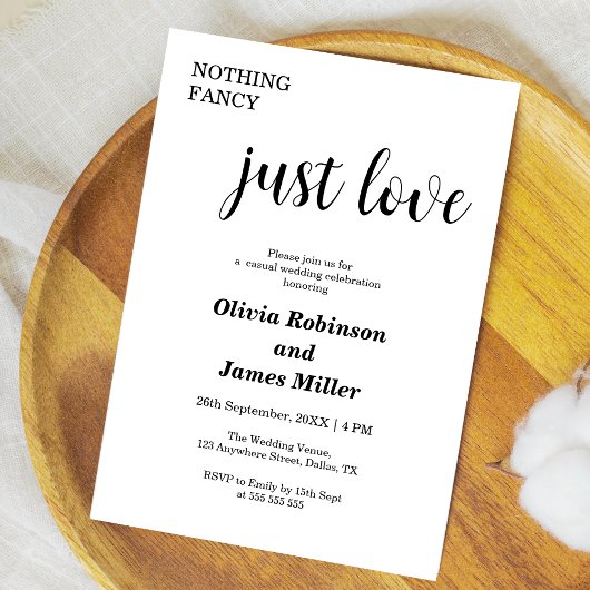 Invitation White Nothing Fancy Just Love Casual Wedding 