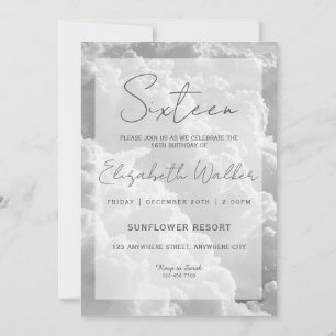 Invitation White Nuages Sweet sixteen fête d'anniversaire