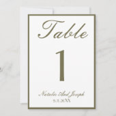 Invitation White Olive Green Old Money  Wedding Table Number (Devant)