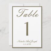 Invitation White Olive Green Old Money  Wedding Table Number (Dos)