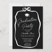 Invitation White on Black Coquette Bow photo graduation (Devant)