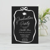 Invitation White on Black Coquette Bow photo graduation (Debout devant)