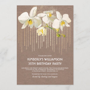Invitation White Orchid Gold Parties scintillant Vintage fête