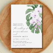 Invitation White Orchid on Tropical leaf script wedding