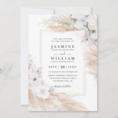 Invitation White Orchids Roses Pampas Grass QR Code Wedding (Devant)
